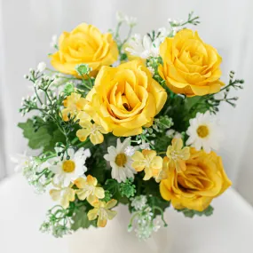 18" Rose & Daisy Bush: Yellow