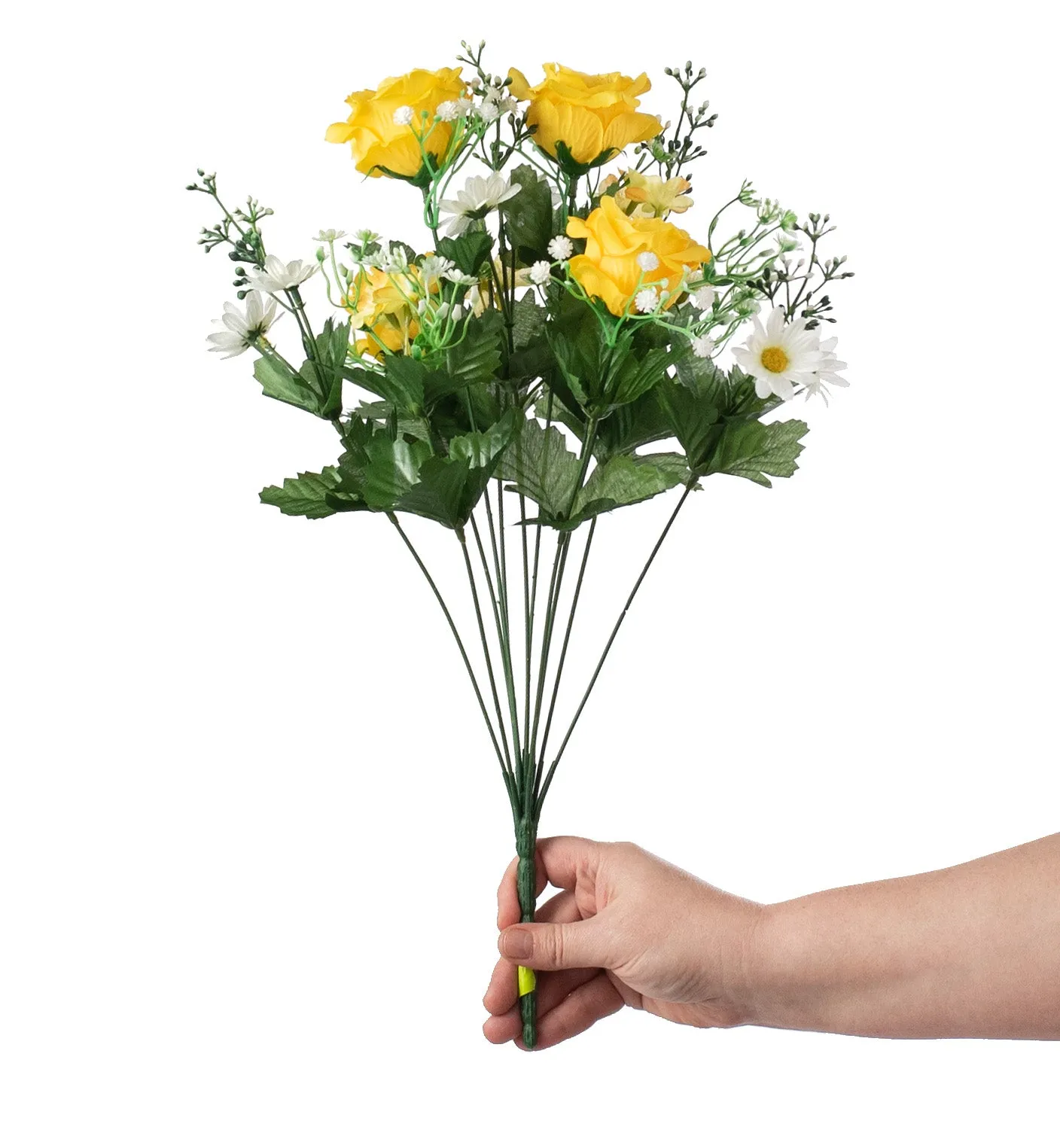 18" Rose & Daisy Bush: Yellow