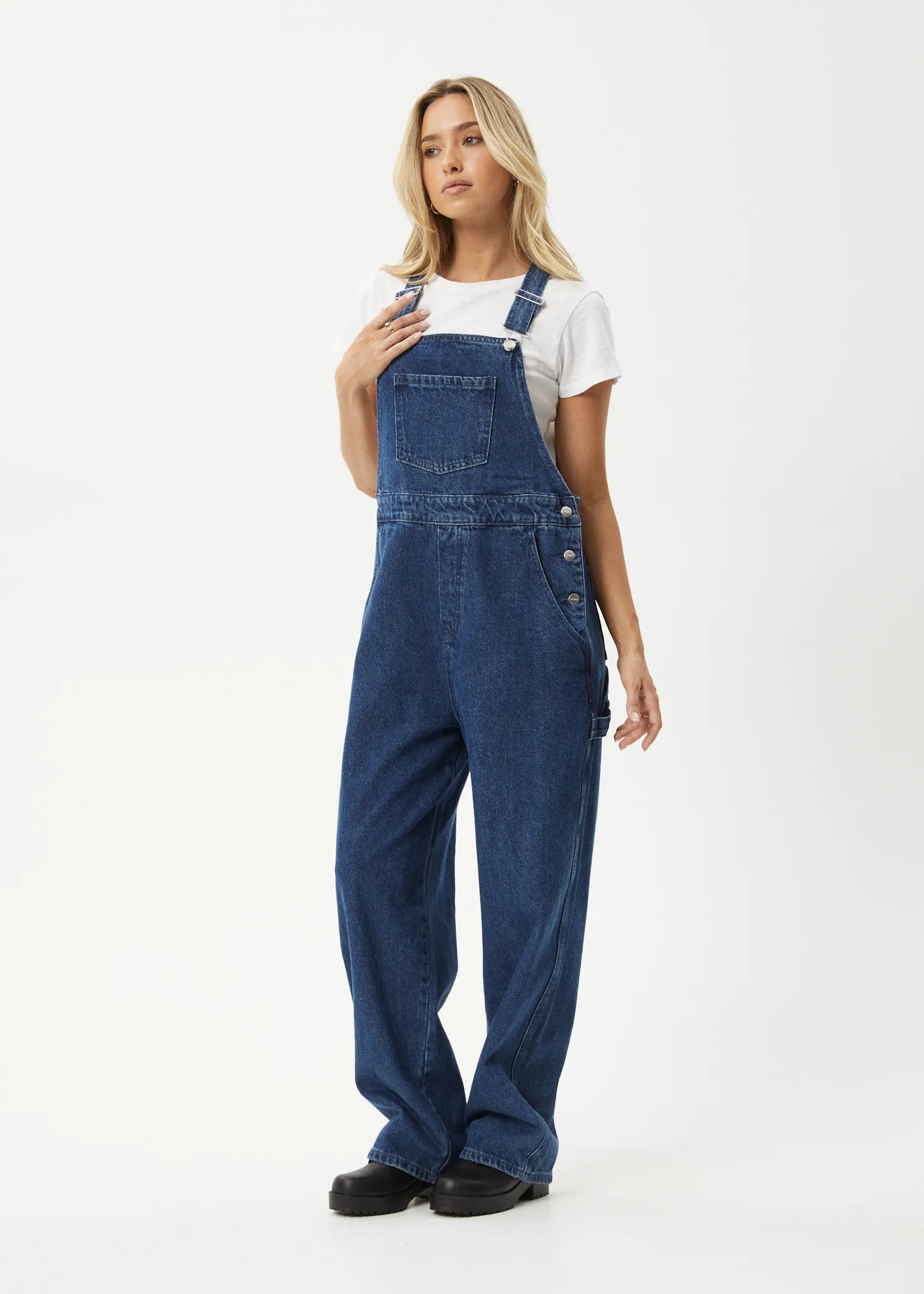 AFENDS Womens Louis - Denim Baggy Overalls - Authentic Blue