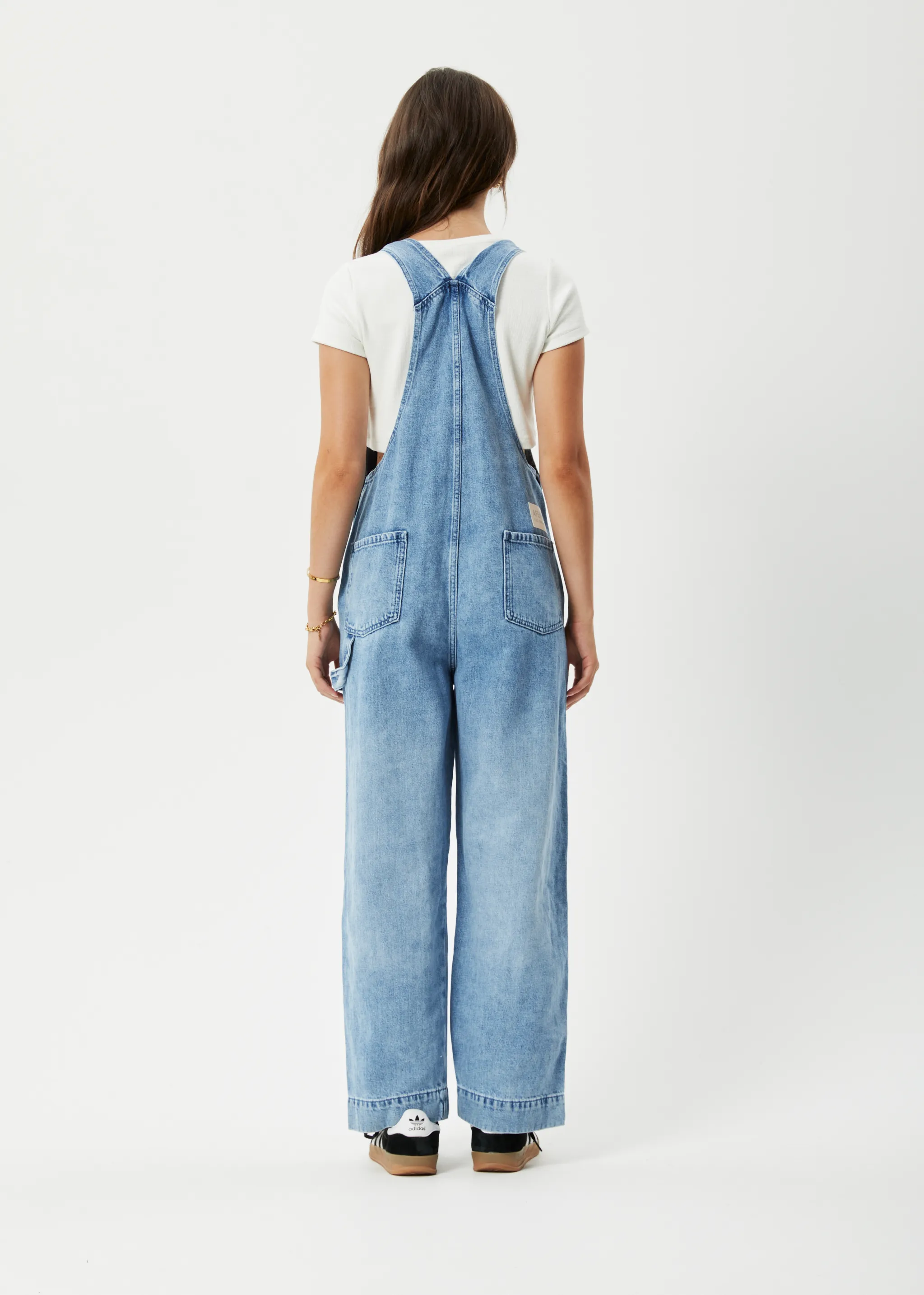 AFENDS Womens Louis - Denim Baggy Overalls - Worn Blue