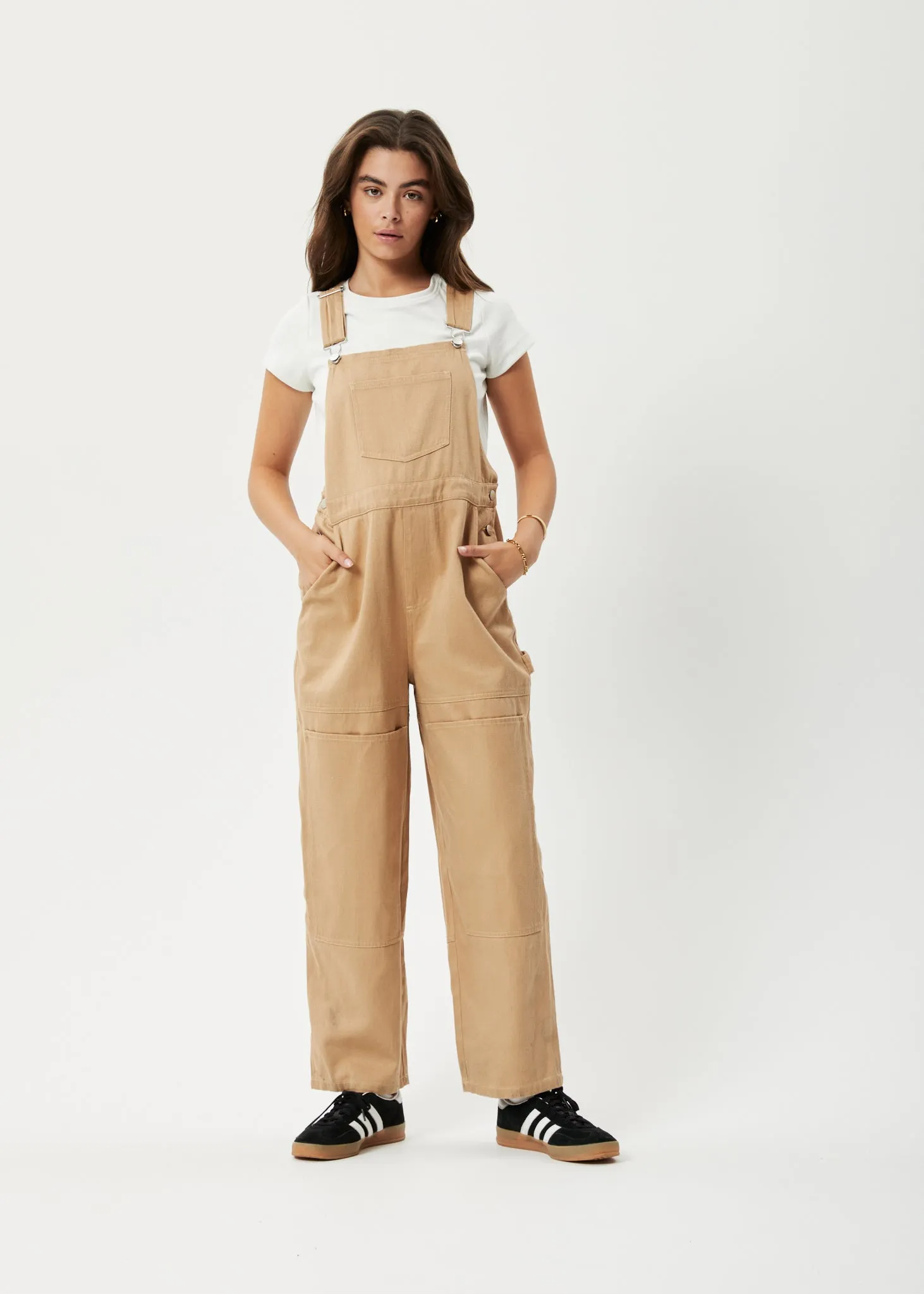 AFENDS Womens Sleepy Hollow Louis - Twill Baggy Overalls - Tan