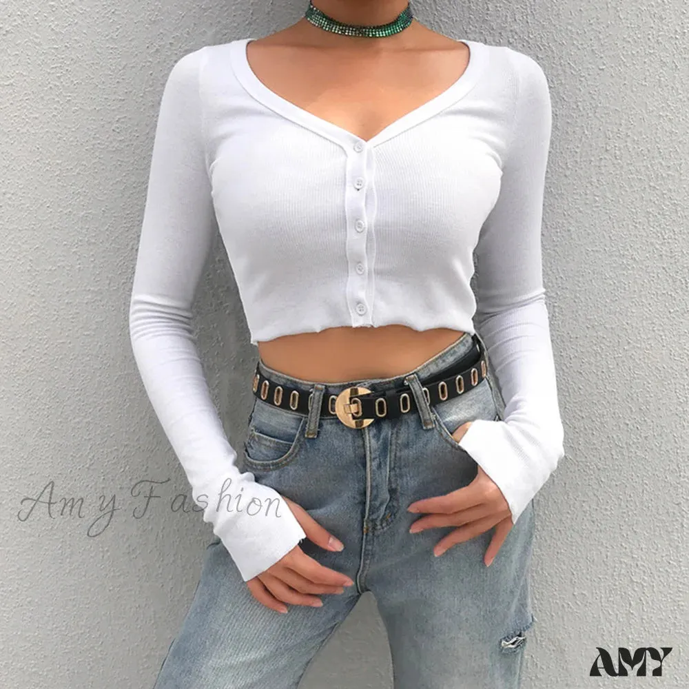 Amy Fashion - Stretchy Long Sleeve Crop Tops Cardigan