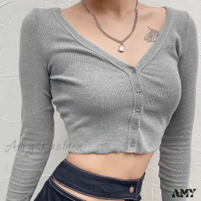 Amy Fashion - Stretchy Long Sleeve Crop Tops Cardigan