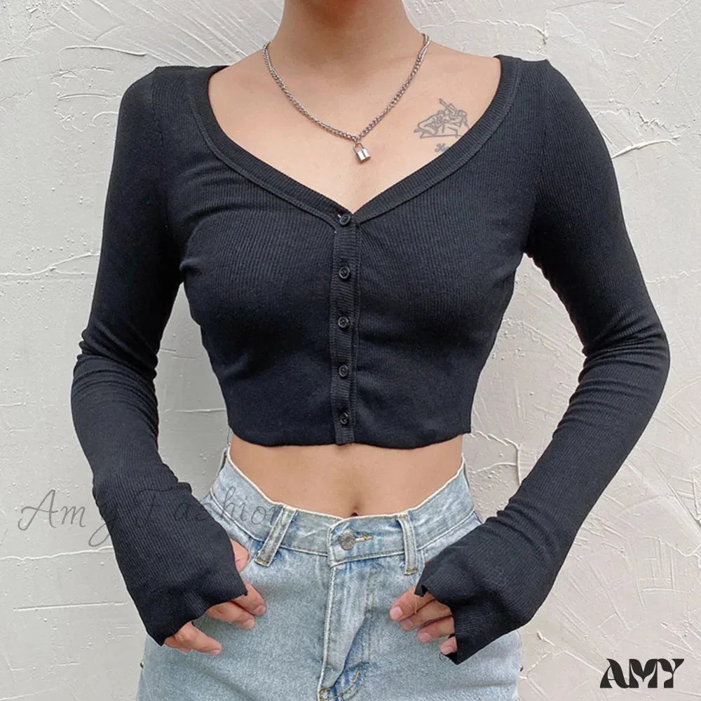 Amy Fashion - Stretchy Long Sleeve Crop Tops Cardigan