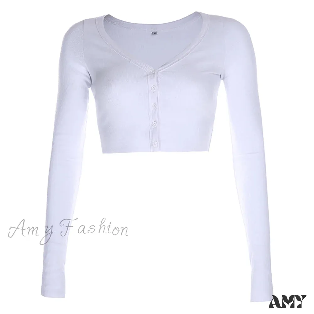 Amy Fashion - Stretchy Long Sleeve Crop Tops Cardigan