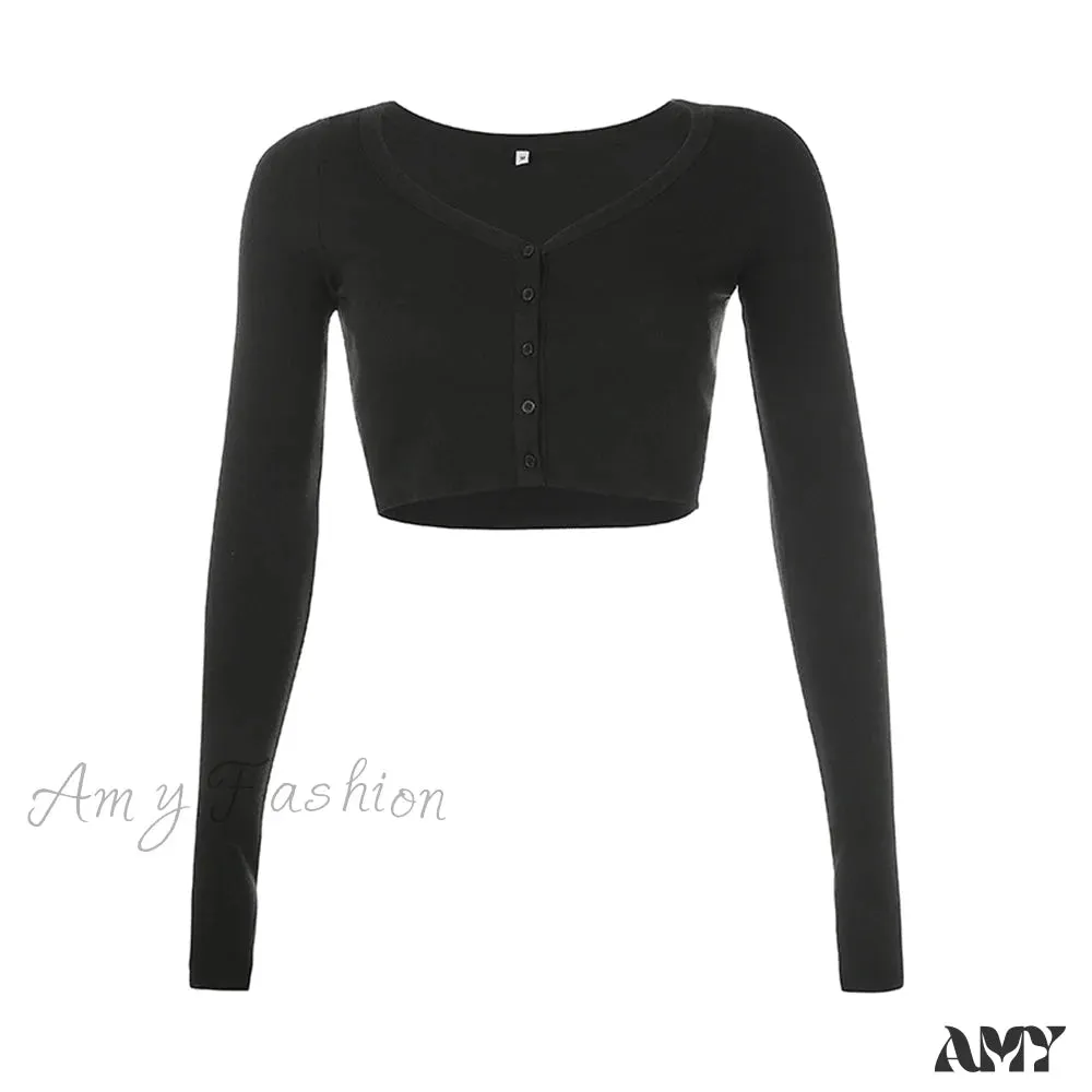 Amy Fashion - Stretchy Long Sleeve Crop Tops Cardigan