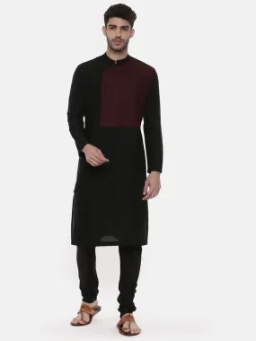 Black Silk Cut Away Kurta - MMK0459