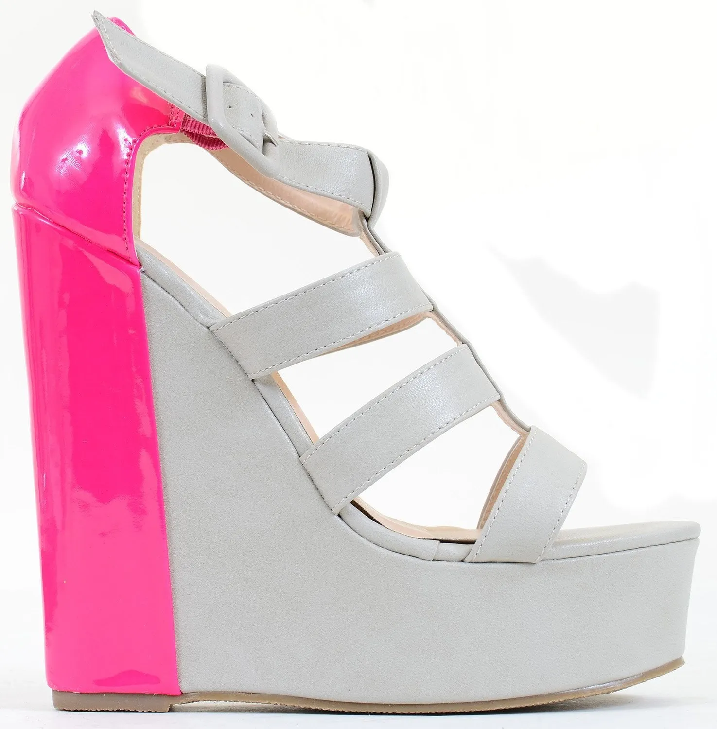 Caged Two-tone High Platform Wedge Heel Shoes