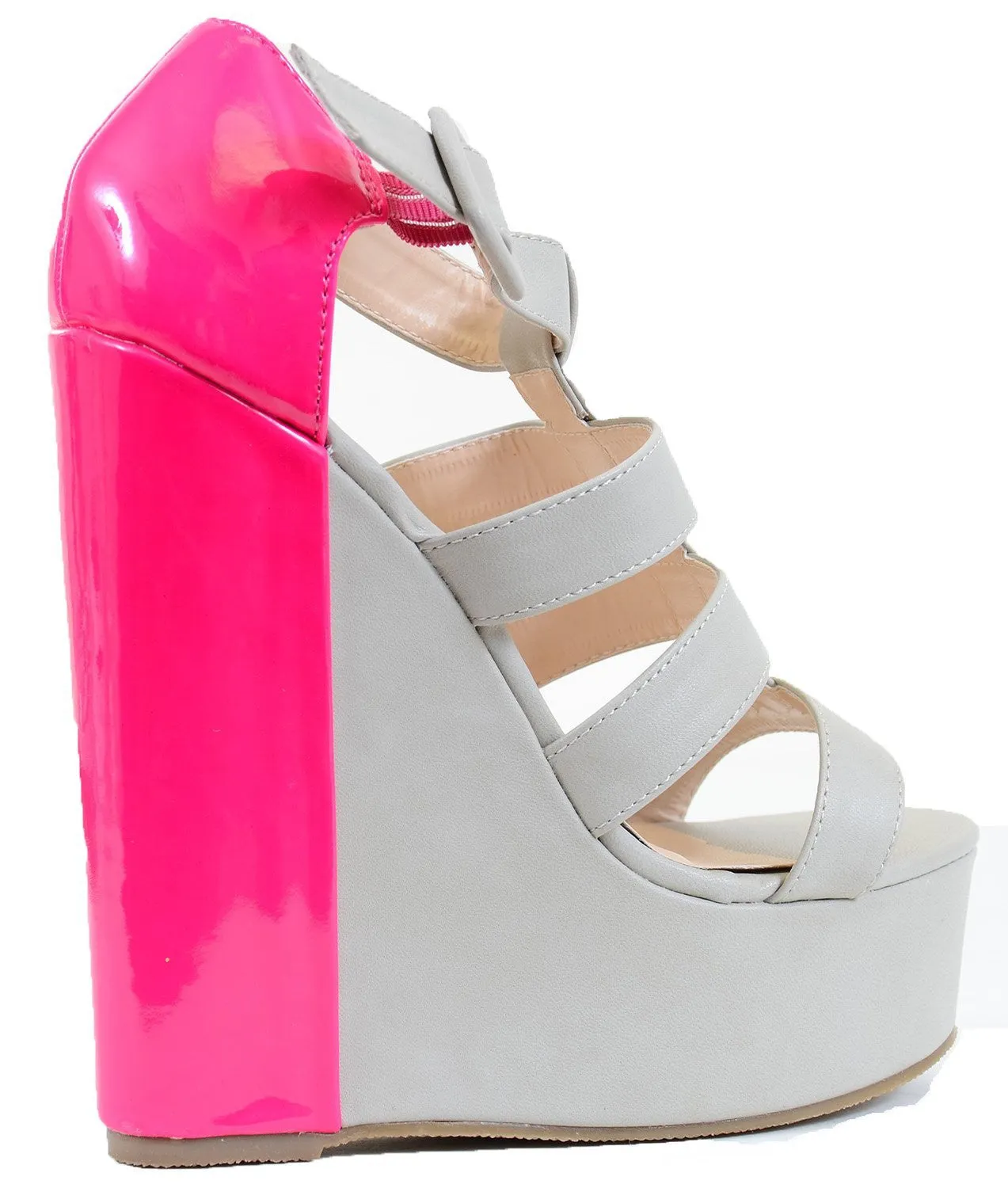 Caged Two-tone High Platform Wedge Heel Shoes