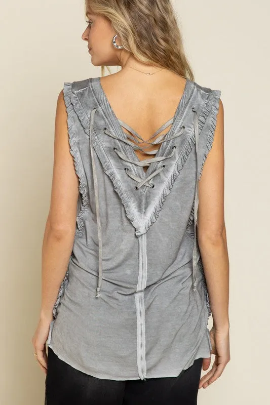 Criss cross Lace up Open Back Tank Top