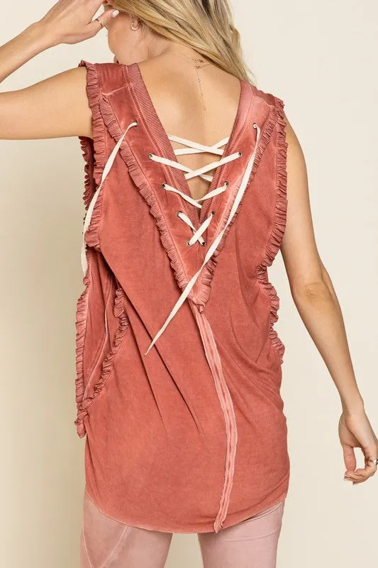 DS Criss cross Lace up Open Back Tank Top