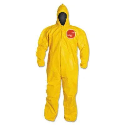 DuPont™ Tychem® 2000 Coveralls with Attached Hood, Bound Seams, Yellow, Large, QC127B-L