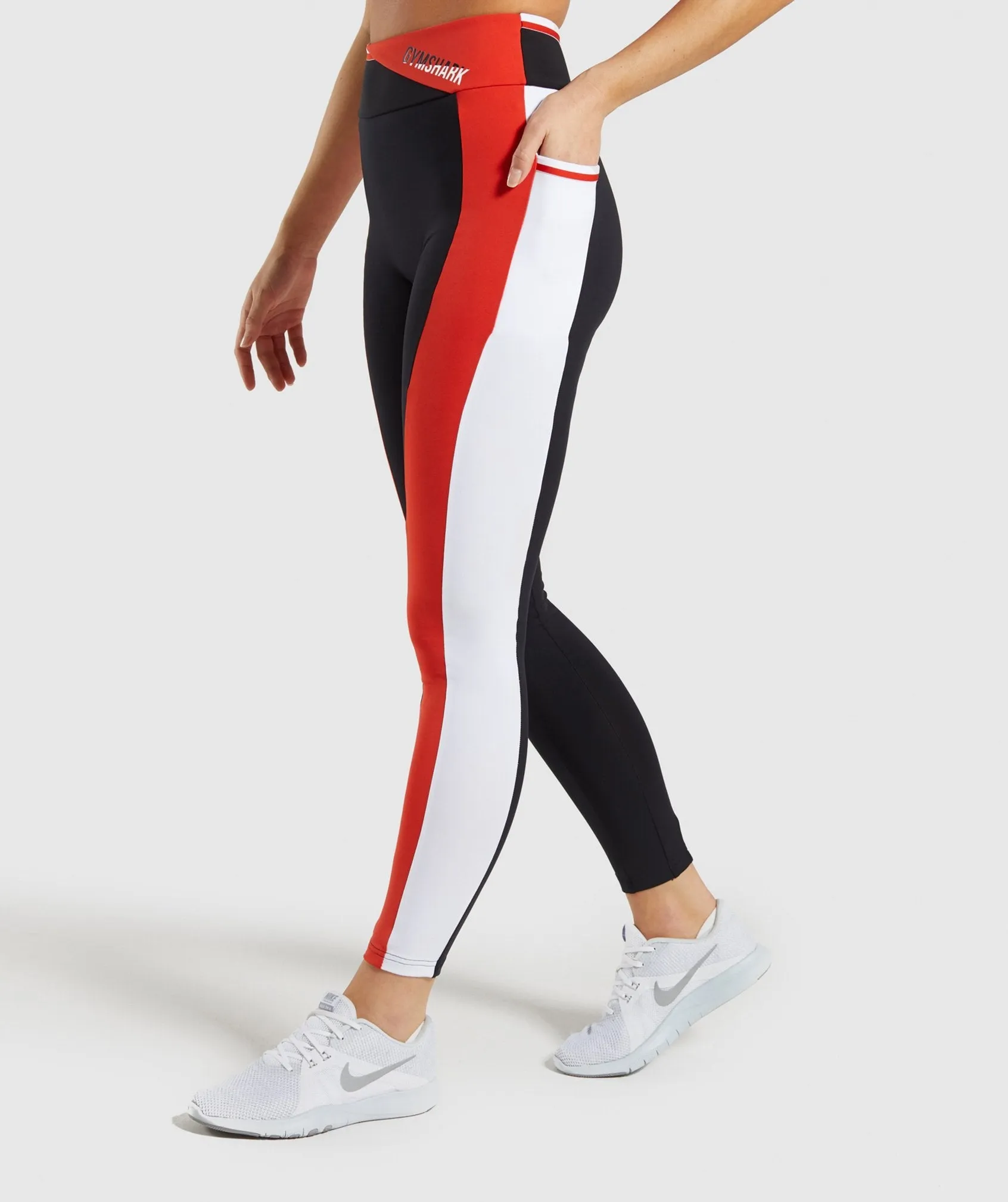 Gymshark Colour Block Leggings - Black/Red/White