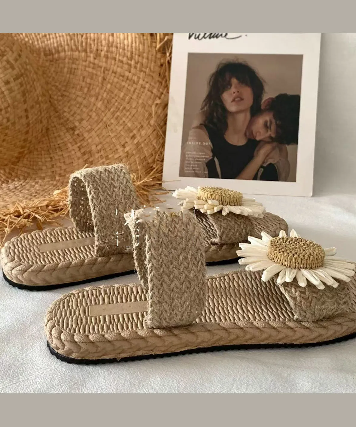 Handmade Grass Woven Flower Beach Slippers 2024 Summer New AG1008