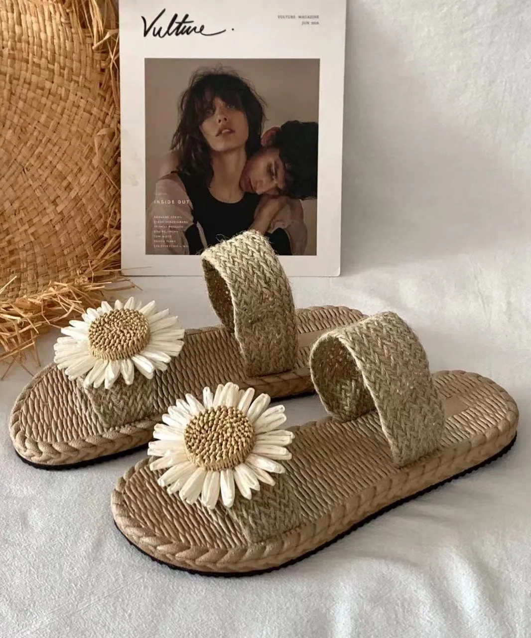 Handmade Grass Woven Flower Beach Slippers 2024 Summer New AG1008