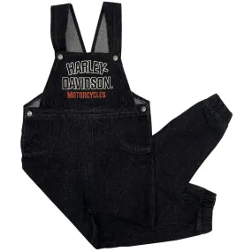 Harley-Davidson Little Kids Embroidered H-D Denim Toddler Overalls, Black 4070245