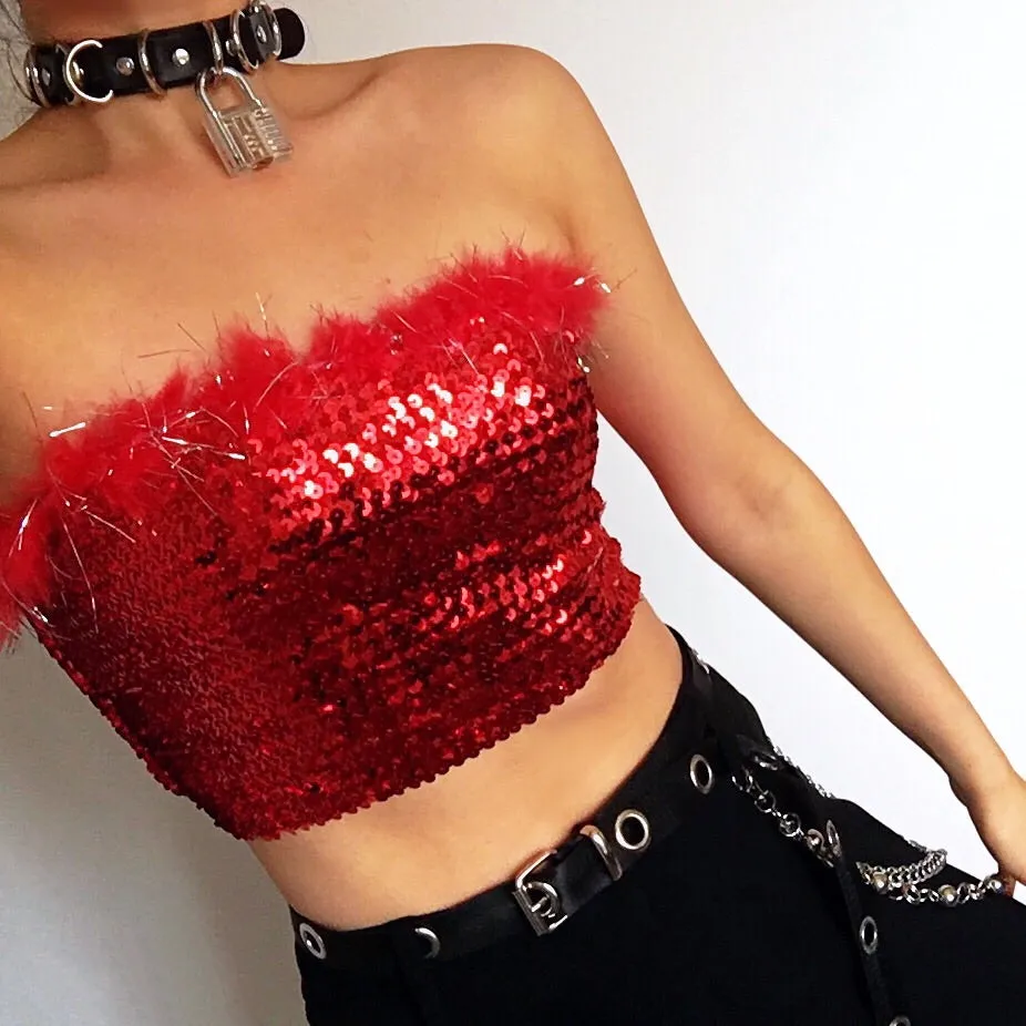 HESTIA SEQUINS STRETCHY TUBE TOP