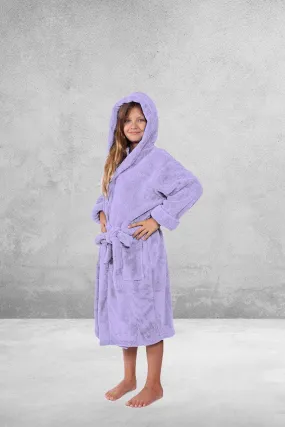 Kid's Fleece with Hooded Bathrobe, Warmth & Cozy, Soft & fast dry, (Lavender)