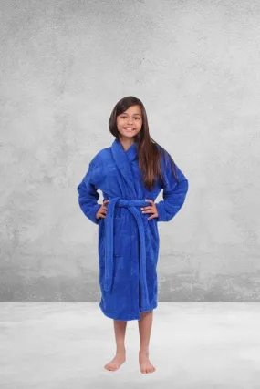 Kid's Plush Micro-Fleece Shawl Collar Bathrobe, Luxury & Comfort, (Royal Blue)