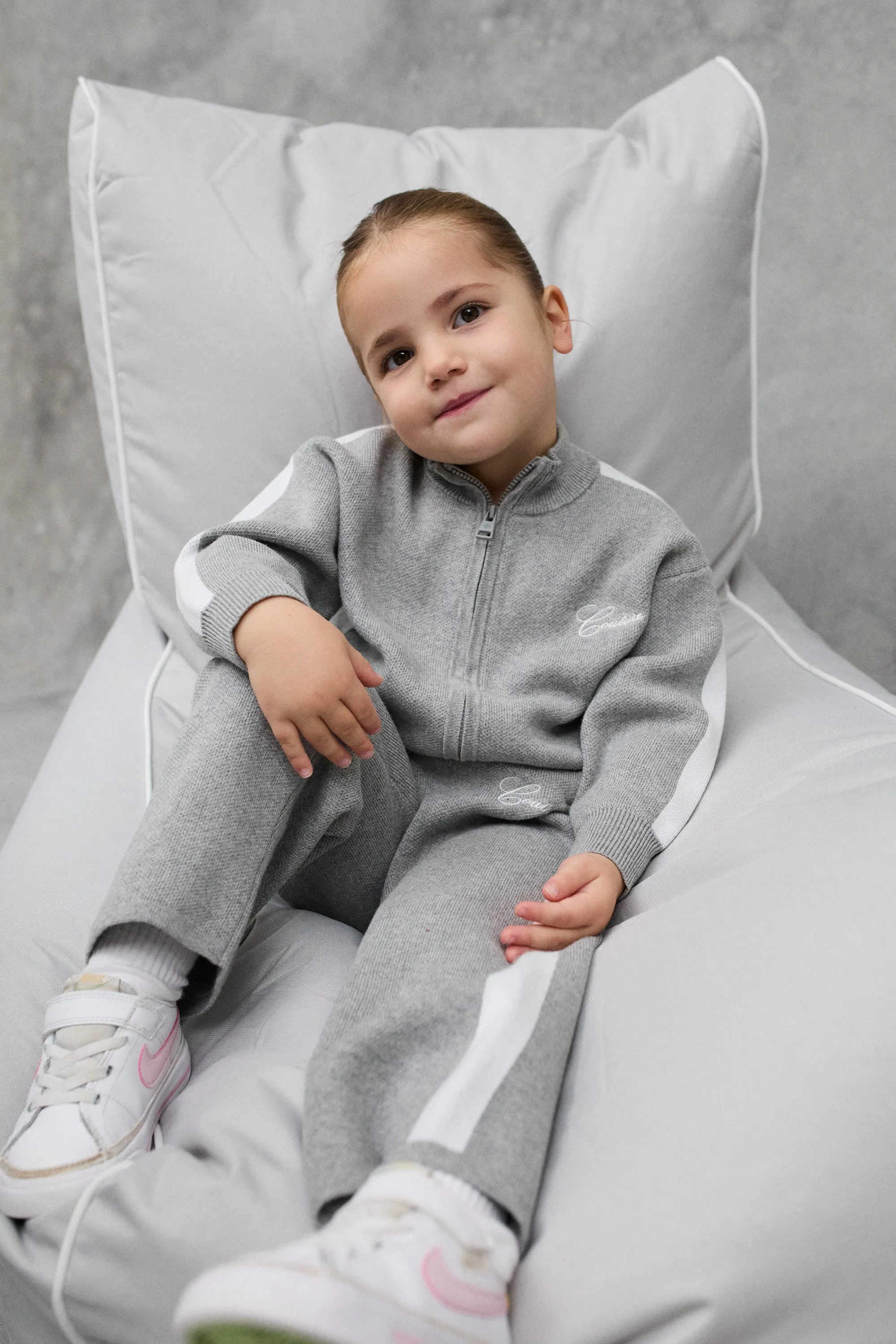 KIDS SIDE STRIPE KNITTED JOGGERS - GREY MARL