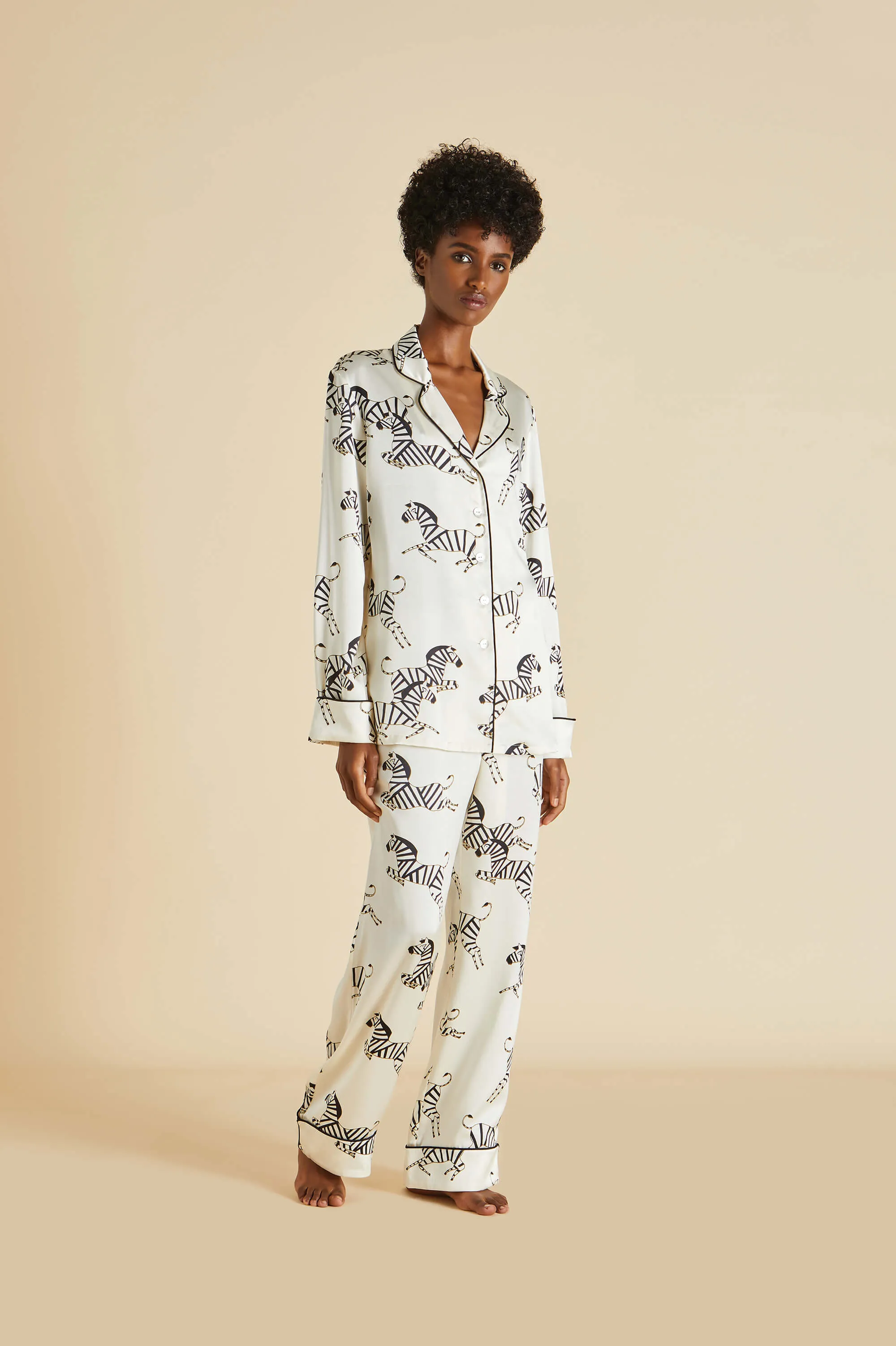 Lila Zebedee Ivory Pyjama Set in Silk Satin