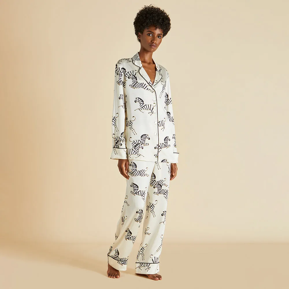 Lila Zebedee Ivory Pyjama Set in Silk Satin