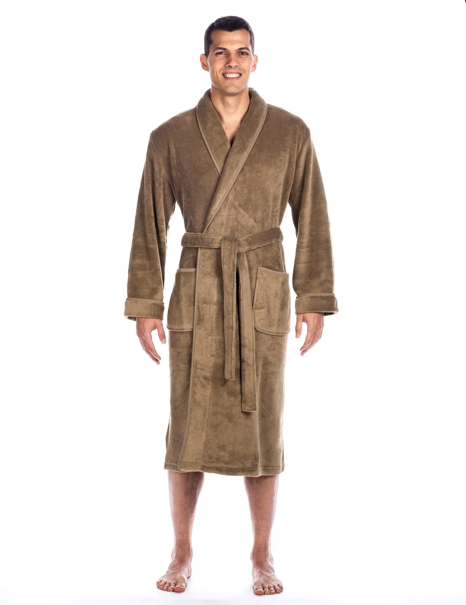 Luxurious Noble Mount Men's Coral Fleece Plush Robe with Shawl Collar - Soft, Warm, and Cozy Full-Length Bathrobe with Pockets and Tie Belt