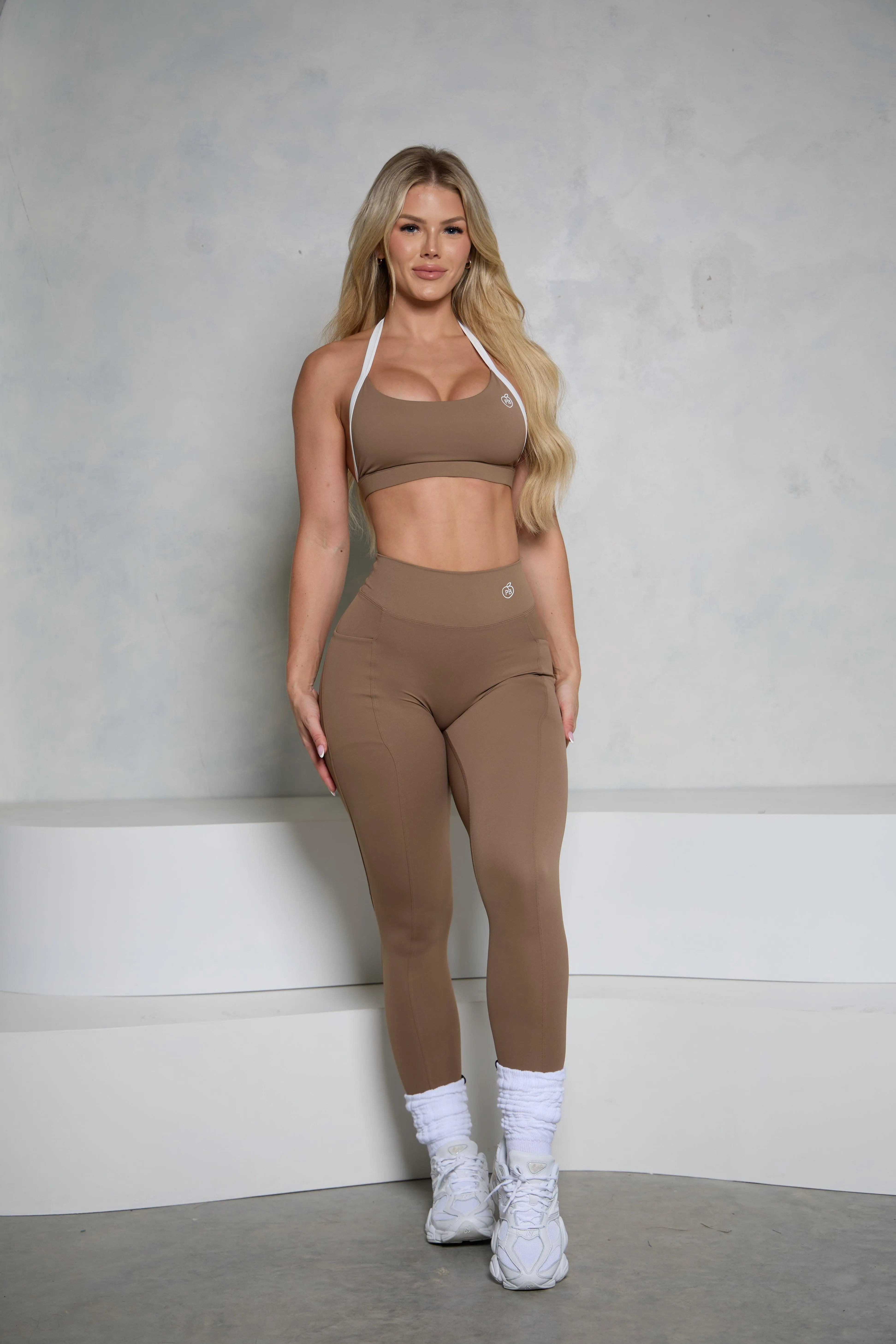 Mocha Two-Tone Halter Bra and Legging Set