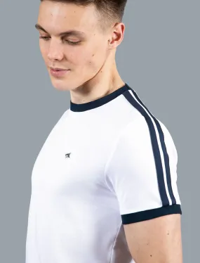 Parkhill Cotton Pique T-Shirt with Racer Tape Panel Detail in Bright White - Le Shark