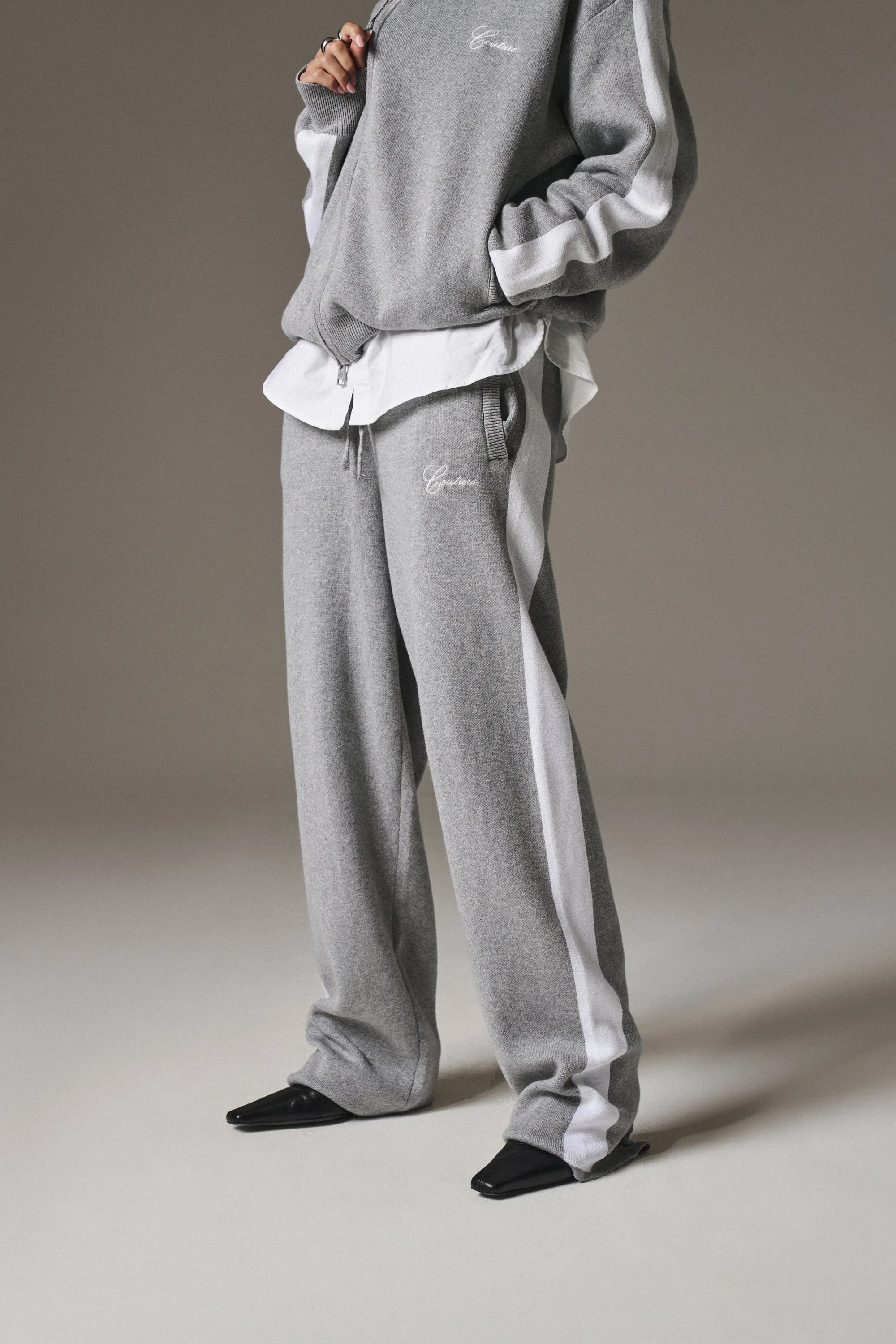 SIDE STRIPE KNITTED JOGGER - GREY MARL