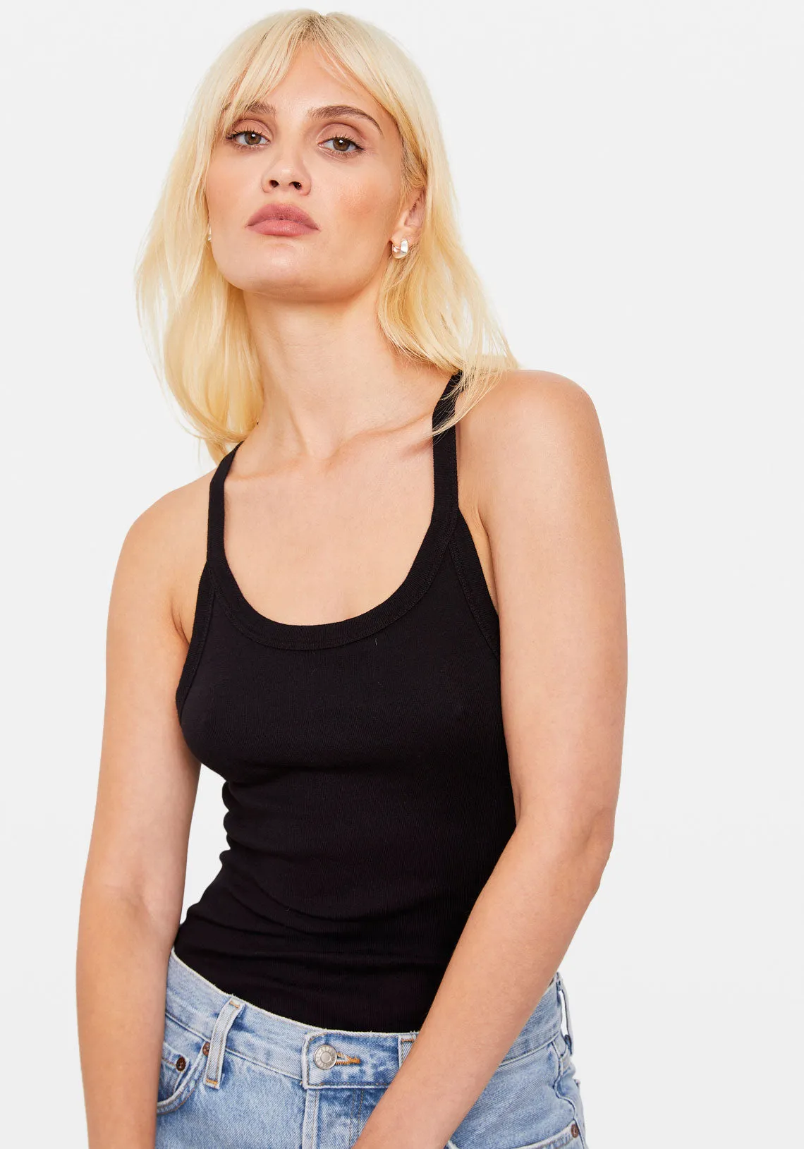 SLIM SUPERFINE CROSSBACK TANK BLACK