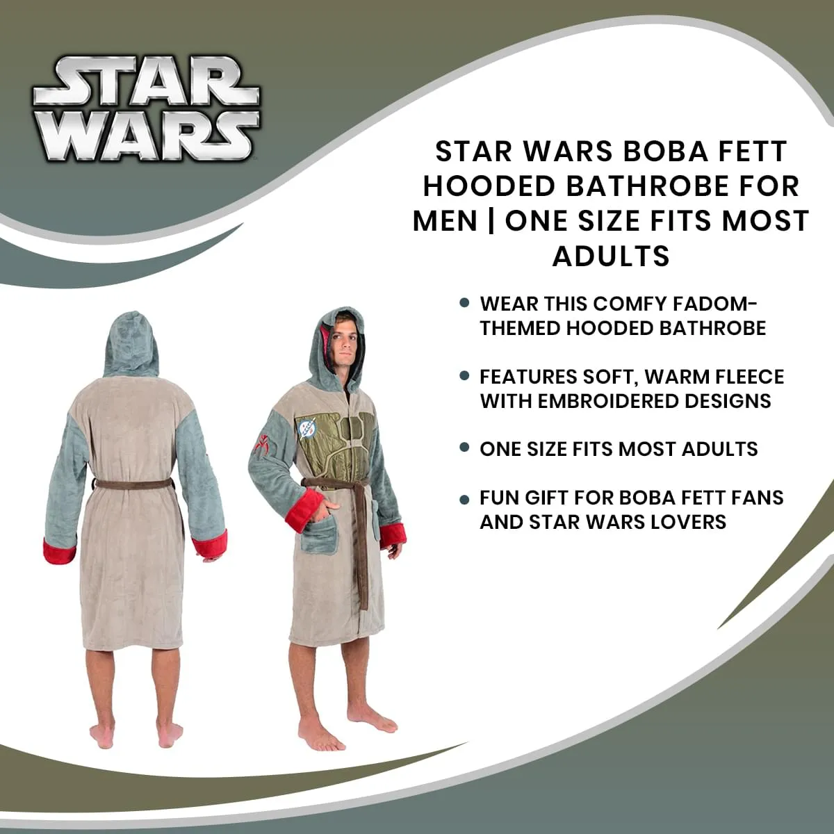 Star Wars Boba Fett Hooded Bathrobe for Men/Women | One Size Fits Most Adults