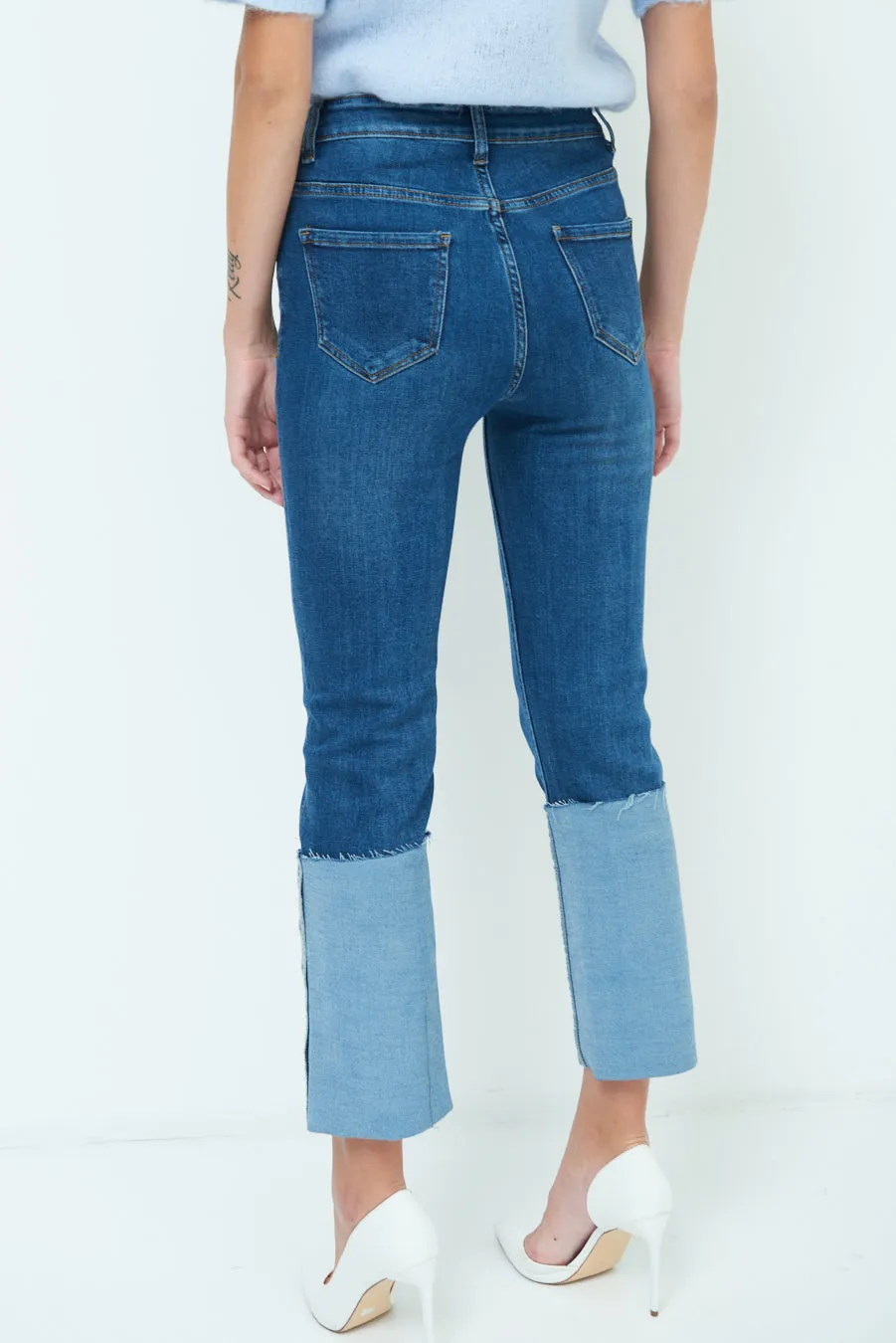 Trendy two-tone cropped jeans wholesale