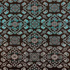 Turquoise Blue Black Two Tone Bandana Paisley Spandex Fabric