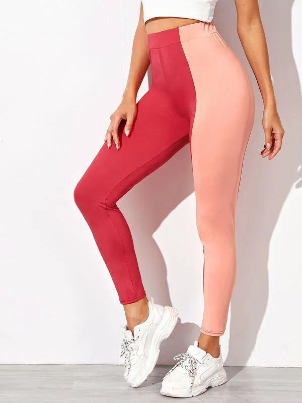 Two Tone Elastic Waist Leggings