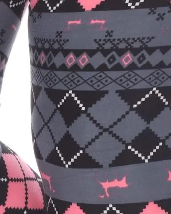 Two-Tone Printed Leggings | Grey Pink Argyle