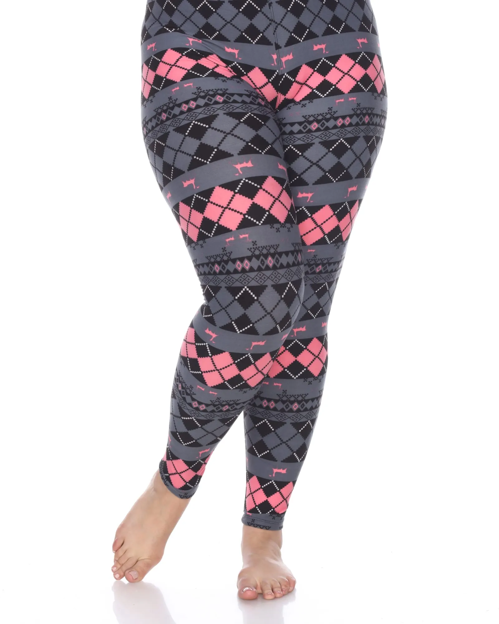 Two-Tone Printed Leggings | Grey Pink Argyle