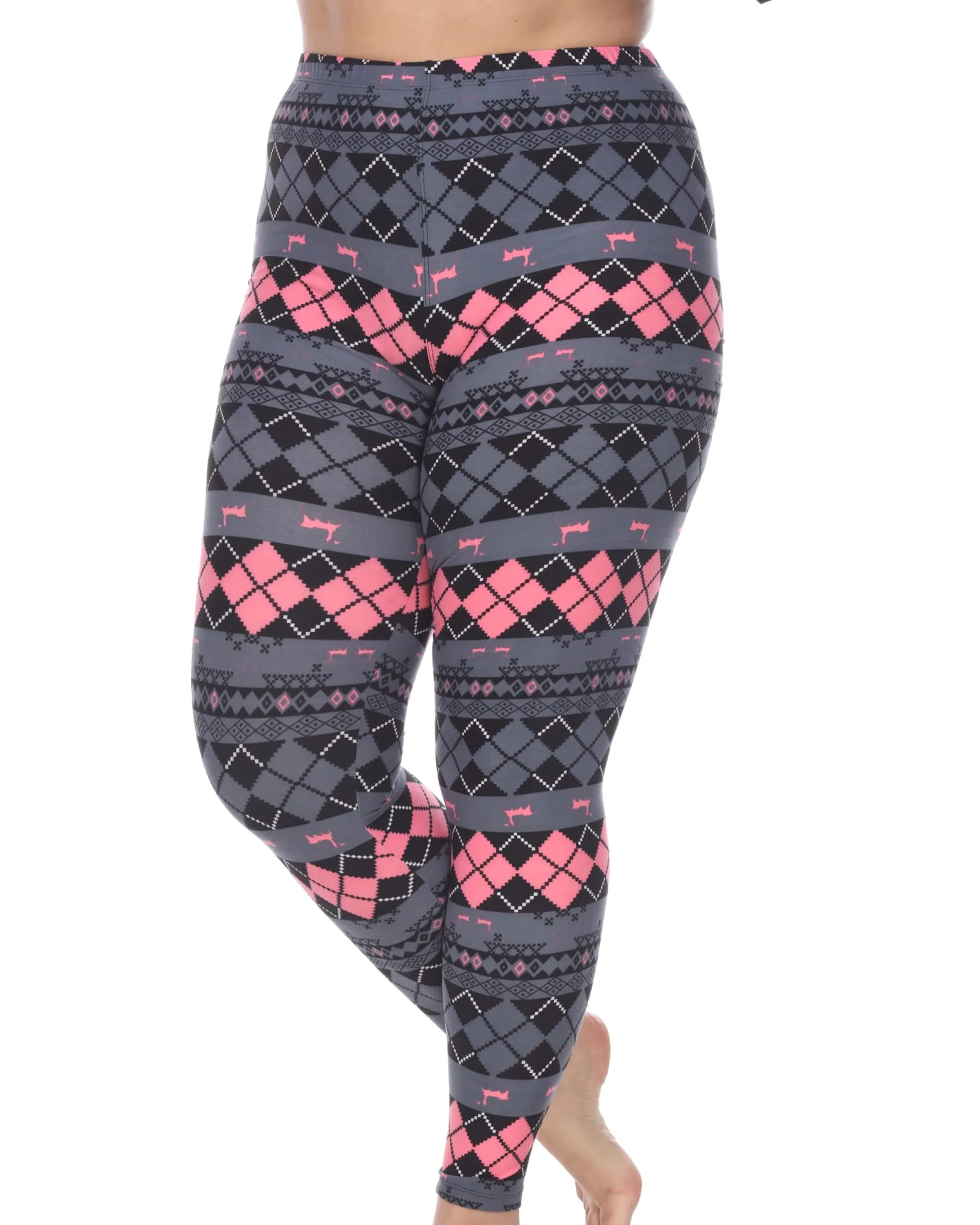 Two-Tone Printed Leggings | Grey Pink Argyle