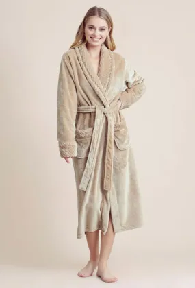 Women Plush Shawl Collar Robe, Luxury & Comfort, Lightweight & Soft, (Taupe)